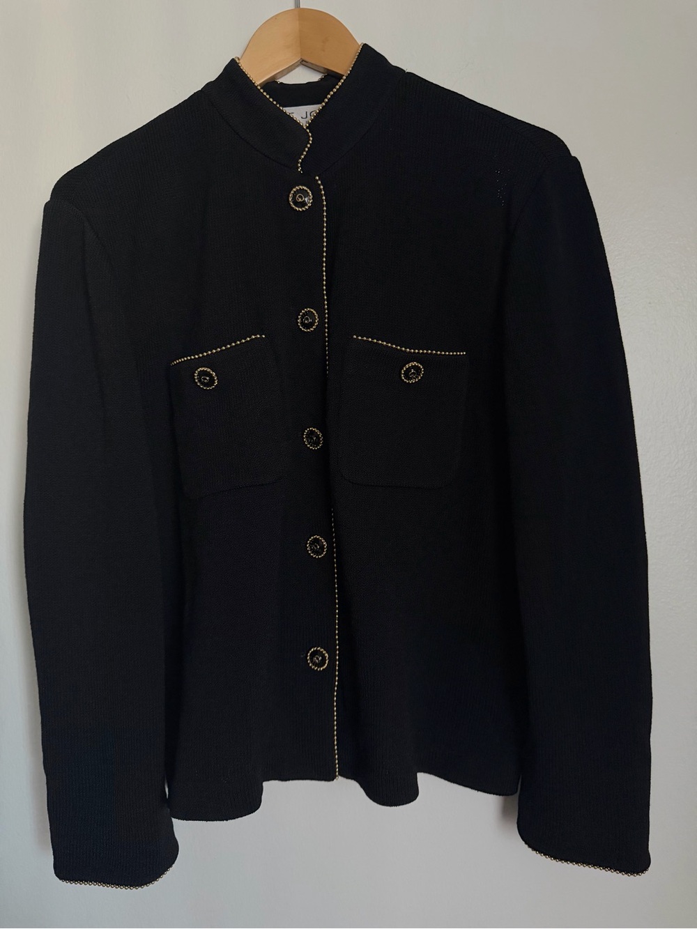 St. John Collection Exquisite Knitted Blazer Jacket Black Gold Women Size 12